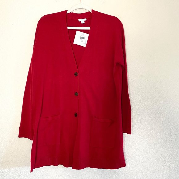 NWT J.Jill Button Front Long Sleeve Cardigan Sweater Scarlet Red - Picture 3 of 6
